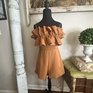 DO+BE Tan and Brown Flutter Sleeve Jumpsuit